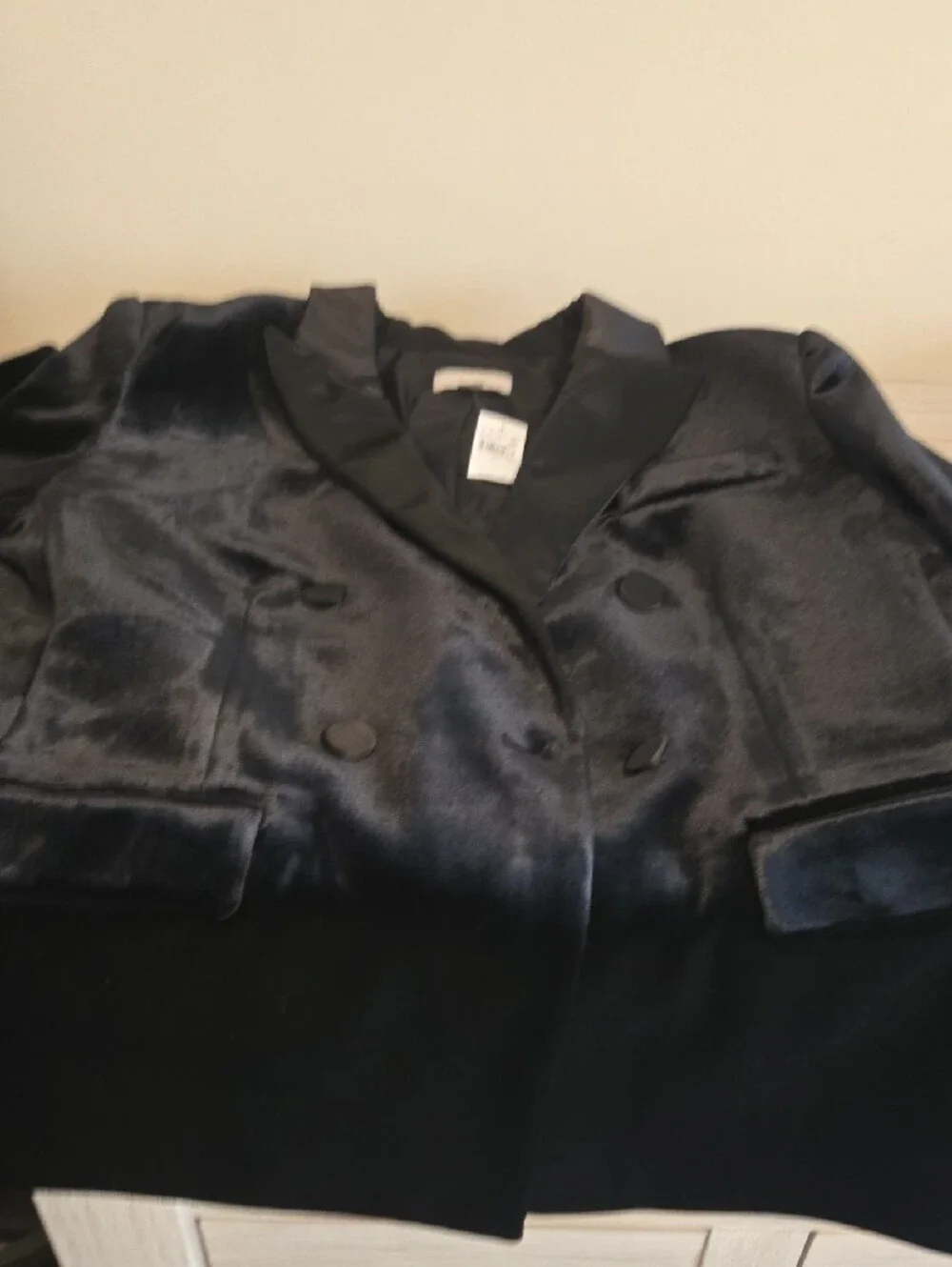 LOFT Black Velvet Tuxedo Double-Breasted Blazer